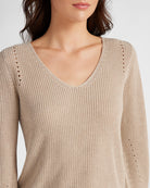 Oatmeal $|& SEAS Coastal V-Neck Balloon Sleeve Sweater - SOF Detail