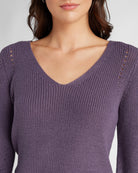 Lavender $|& SEAS Coastal V-Neck Balloon Sleeve Sweater - SOF Detail