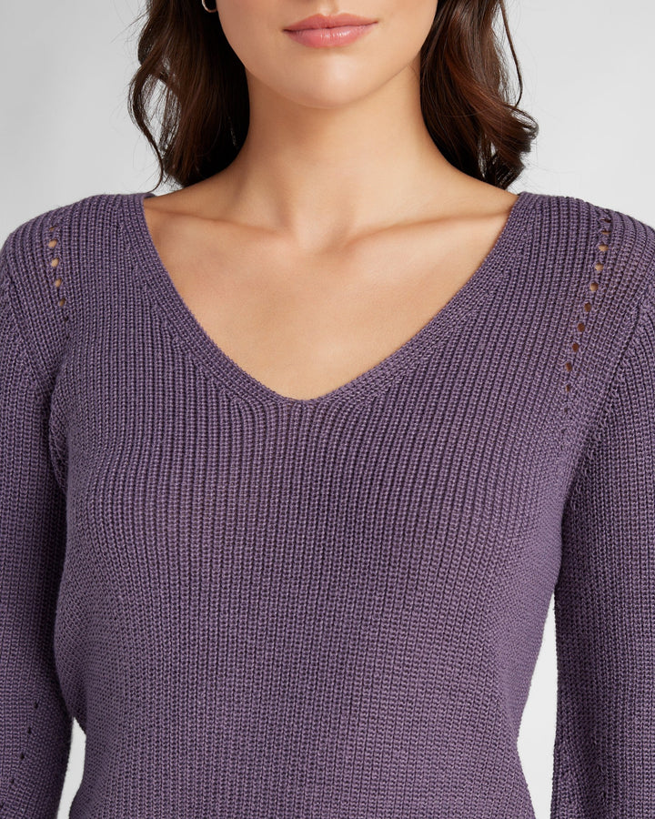 Lavender $|& 78&SUNNY Coastal V-Neck Balloon Sleeve Sweater - SOF Detail