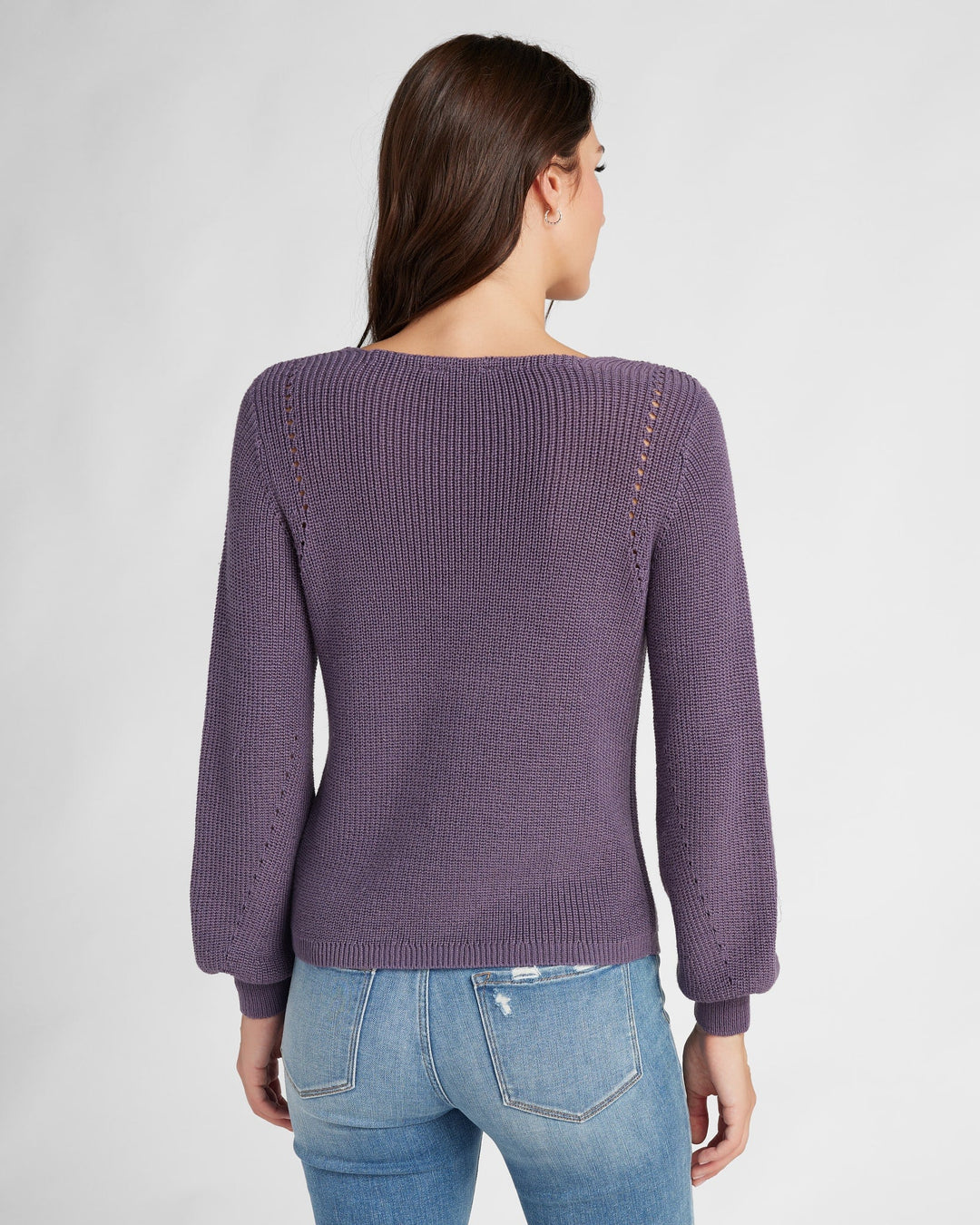 Lavender $|& 78&SUNNY Coastal V-Neck Balloon Sleeve Sweater - SOF Back