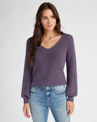 Lavender $|& SEAS Coastal V-Neck Balloon Sleeve Sweater - SOF Front