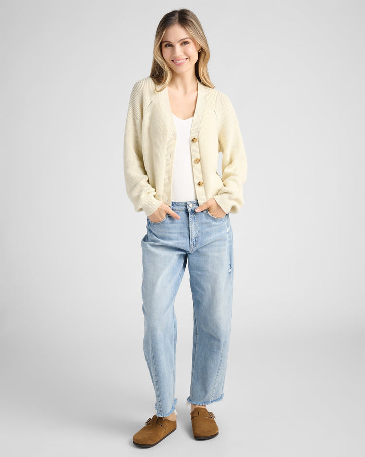 Cream $|& 78&SUNNY Coastal V-Neck Cardigan - SOF Full Front