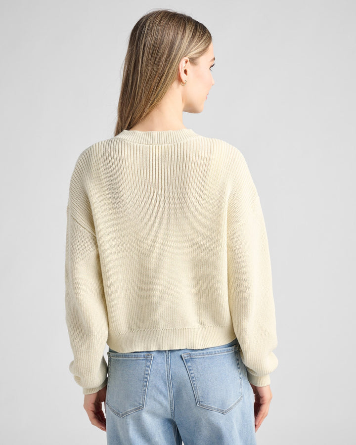 Cream $|& 78&SUNNY Coastal V-Neck Cardigan - SOF Back