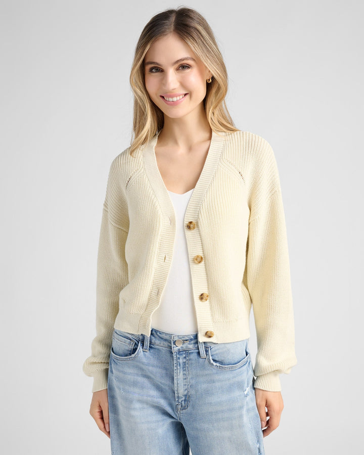 Cream $|& 78&SUNNY Coastal V-Neck Cardigan - SOF Front