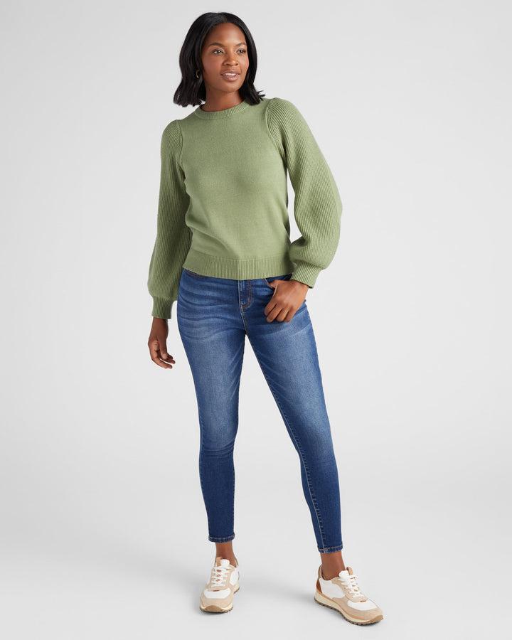 Frosty Spruce Green $|& 78&SUNNY Pacific Puff Shoulder Crew Neck Sweater - SOF Full Front