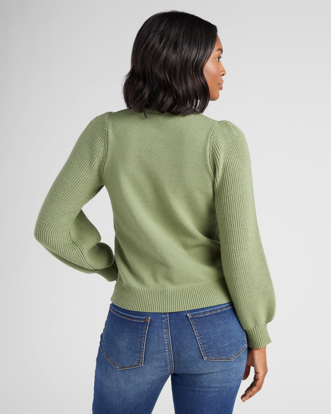 Frosty Spruce Green $|& 78&SUNNY Pacific Puff Shoulder Crew Neck Sweater - SOF Back