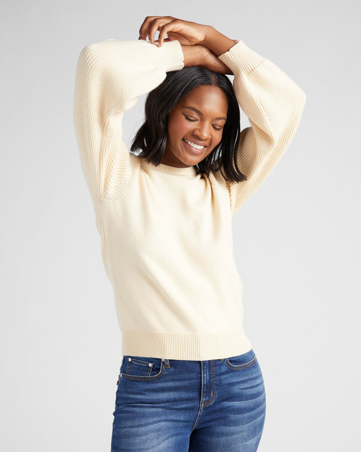 Cream $|& 78&SUNNY Pacific Puff Shoulder Crew Neck Sweater - SOF Front