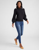 Black $|& SEAS Pacific Puff Shoulder Crew Neck Sweater - SOF Full Front