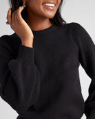 Black $|& SEAS Pacific Puff Shoulder Crew Neck Sweater - SOF Detail