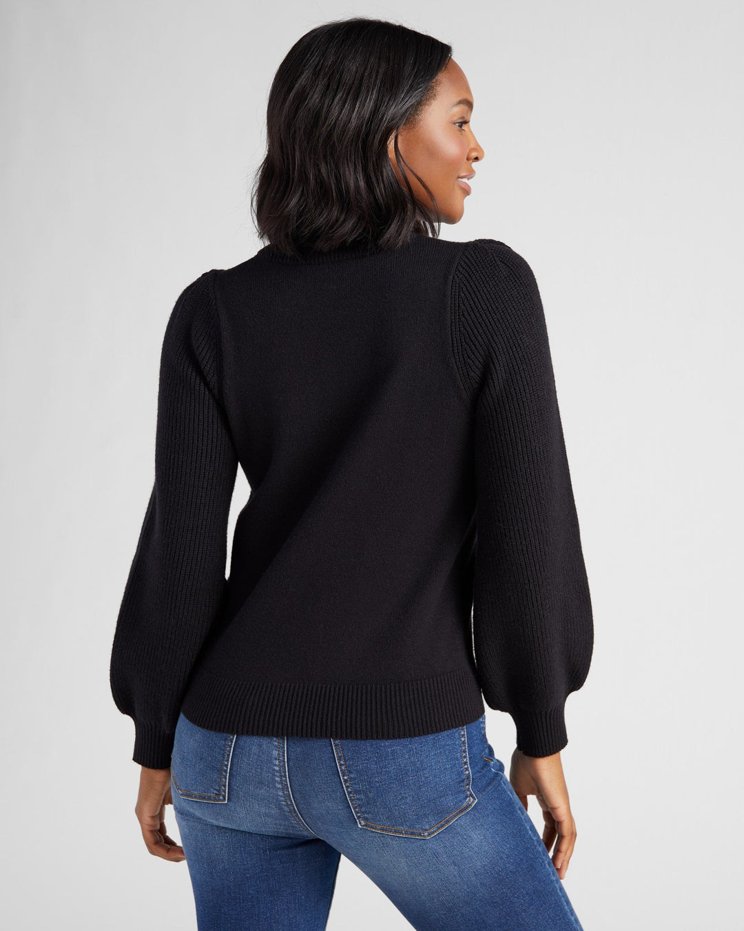 Black $|& 78&SUNNY Pacific Puff Shoulder Crew Neck Sweater - SOF Back