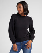 Black $|& SEAS Pacific Puff Shoulder Crew Neck Sweater - SOF Front