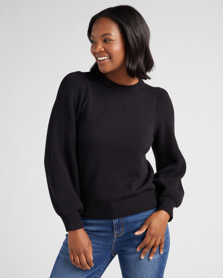 Black $|& 78&SUNNY Pacific Puff Shoulder Crew Neck Sweater - SOF Front