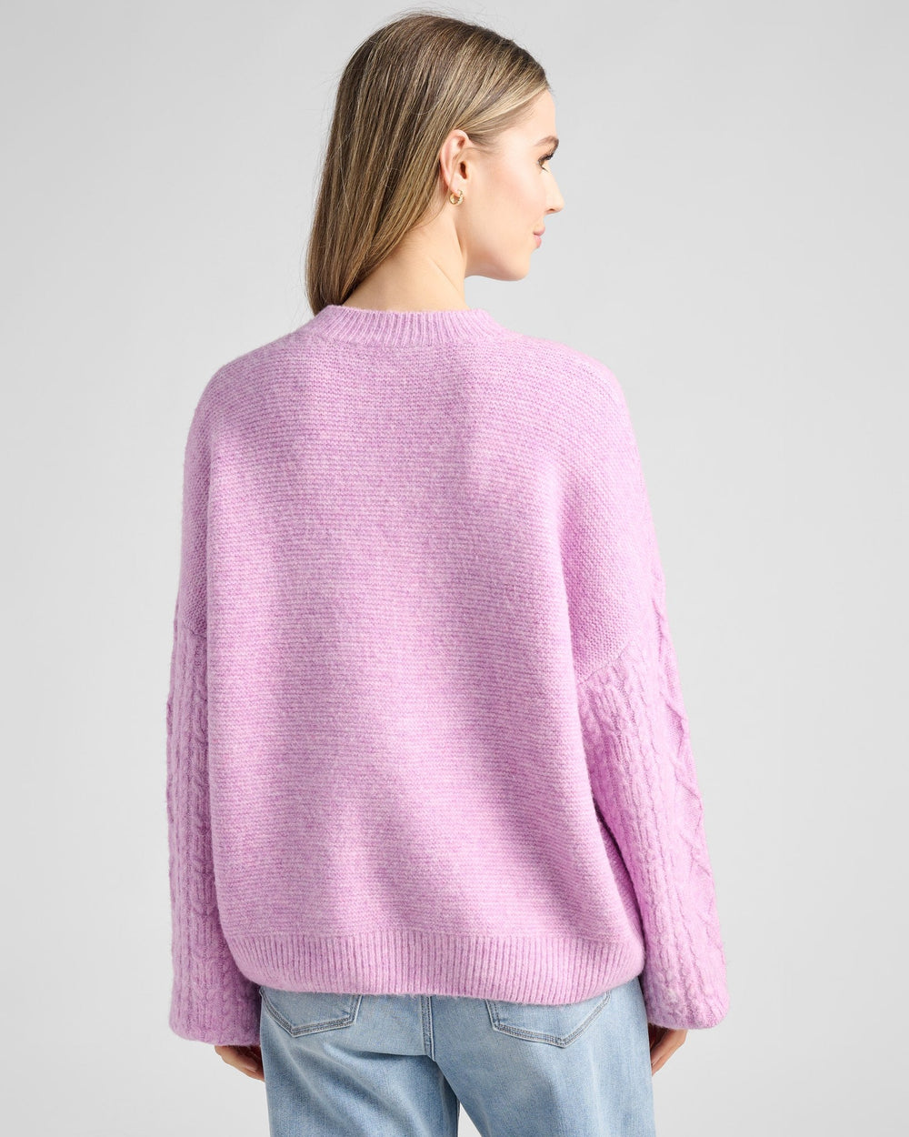 Heathered Violet $|& 78&SUNNY Marled Cable Sweater - SOF Back