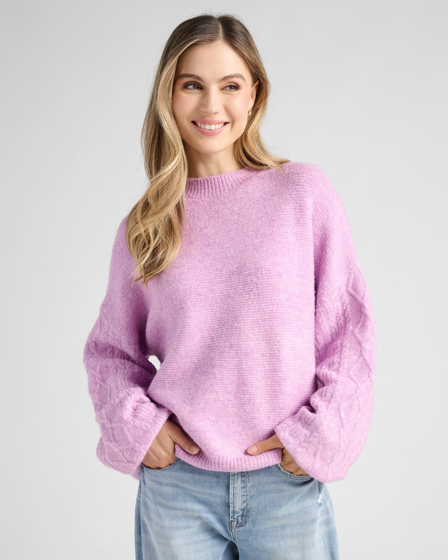 Heathered Violet $|& 78&SUNNY Marled Cable Sweater - SOF Front