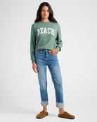 Frosty Spruce/White $|& SEAS Beach Graphic Crew Neck Sweater - SOF Full Front