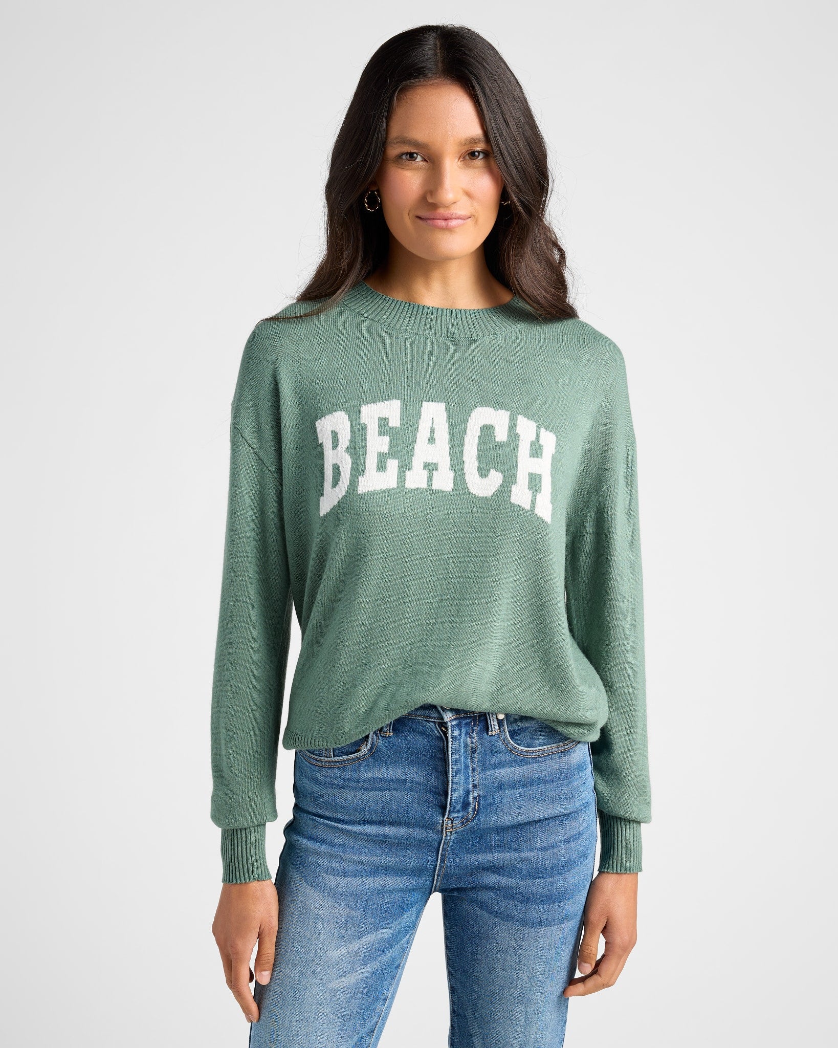 Frosty Spruce/White $|& SEAS Beach Graphic Crew Neck Sweater - SOF Front