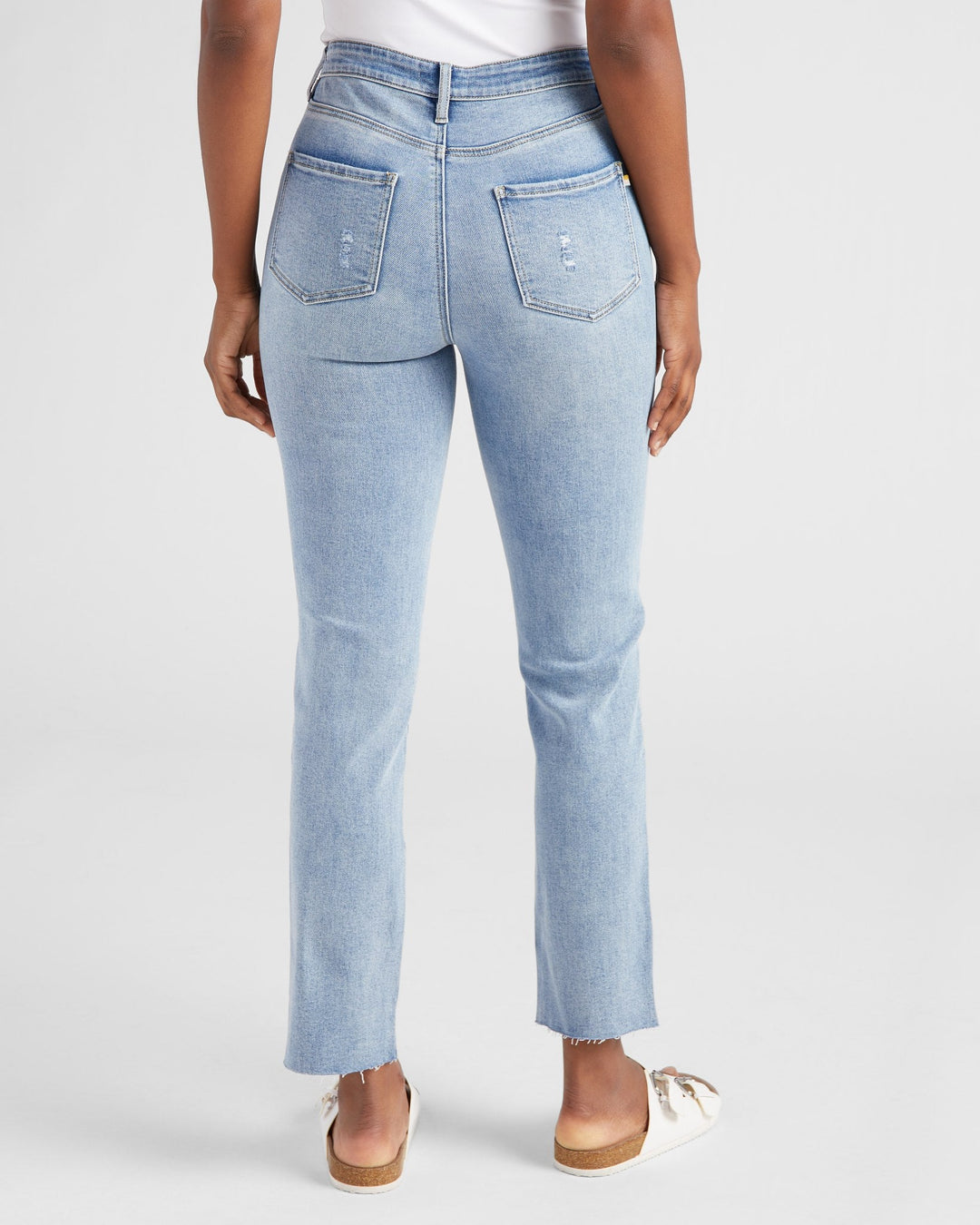 Light Wash Blue $|& 78&SUNNY Olivia High Rise Distressed Straight Leg Jeans - SOF Back