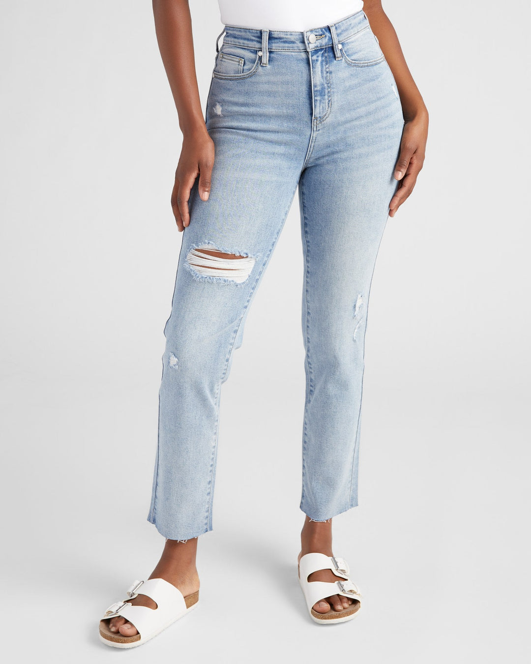 Light Wash Blue $|& 78&SUNNY Olivia High Rise Distressed Straight Leg Jeans - SOF Front