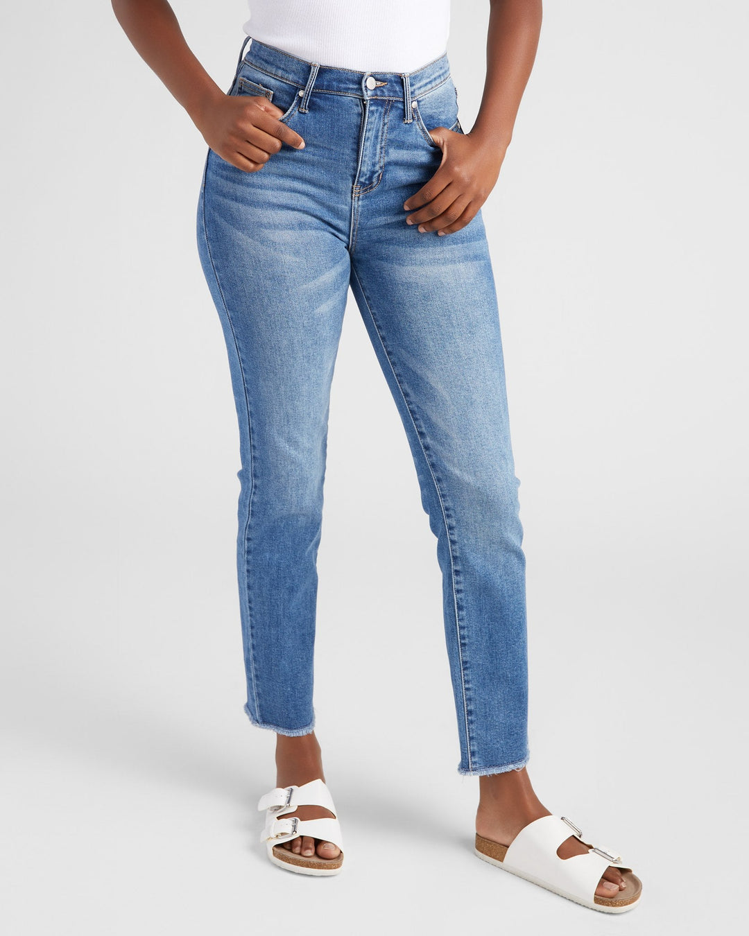 Medium Wash Blue $|& 78&SUNNY Olivia High Rise Straight Leg Jeans - SOF Front