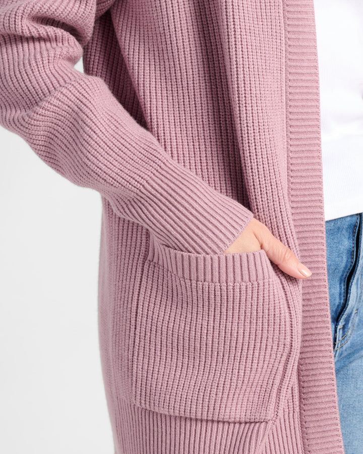 Purple Sage $|& 78&SUNNY Pacific Shaker Cardigan - SOF Detail