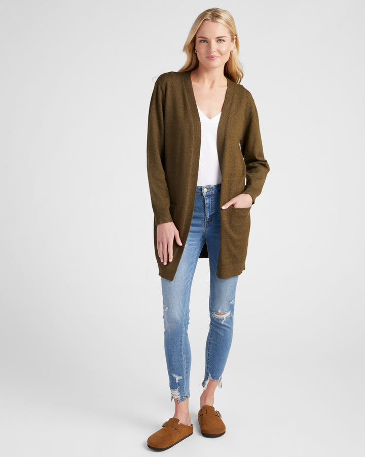 Olive $|& 78&SUNNY Pacific Marled Pocket Cardigan - SOF Full Front