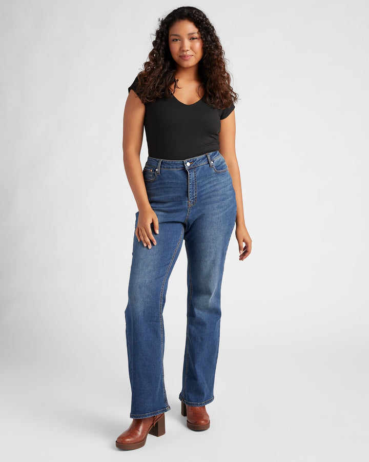 Dark Wash Blue $|& 78&SUNNY Mariah High Rise Bootcut Jeans - SOF Full Front