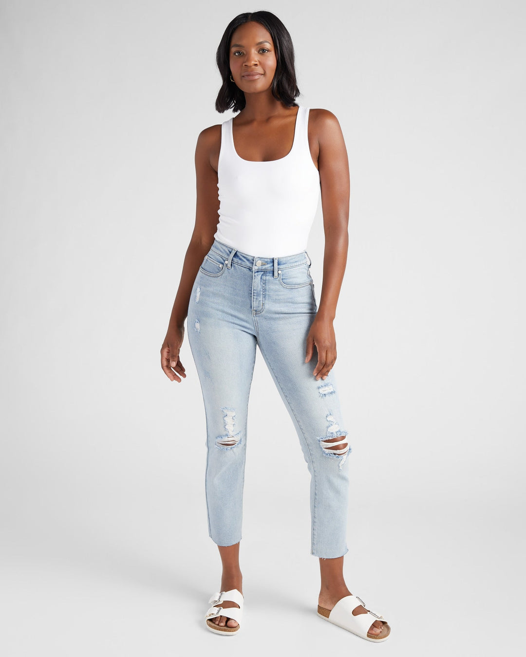 Light Wash Blue $|& 78&SUNNY Carly High Rise Cropped Straight Leg Jeans - SOF Full Front