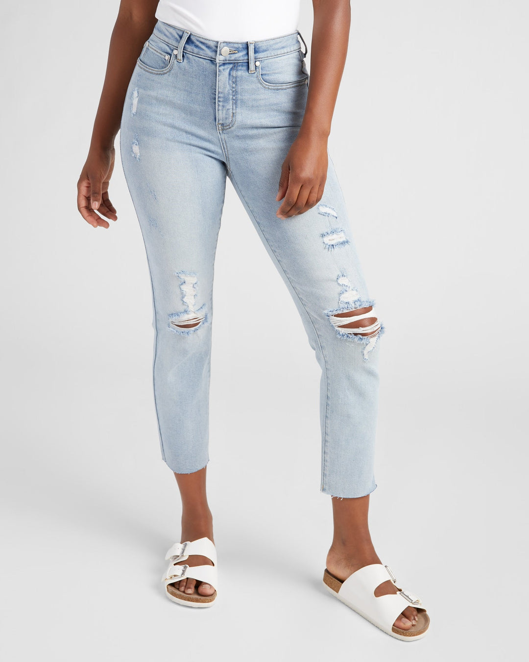 Light Wash Blue $|& 78&SUNNY Carly High Rise Cropped Straight Leg Jeans - SOF Front