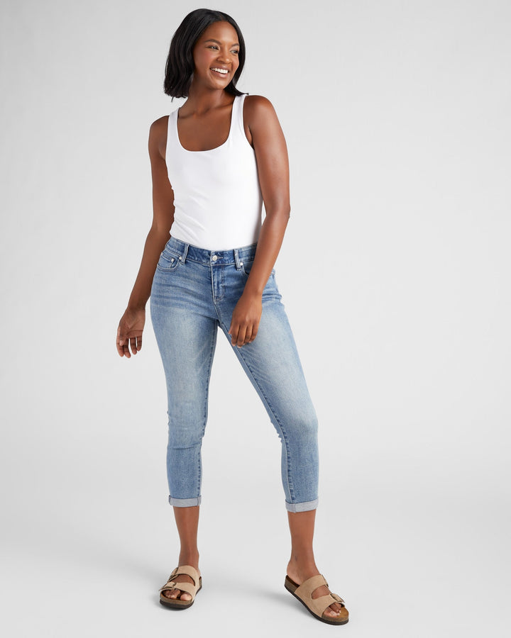 Medium Wash Blue $|& 78&SUNNY Cyndi Cuffed Ankle Skinny Jeans - SOF Full Front