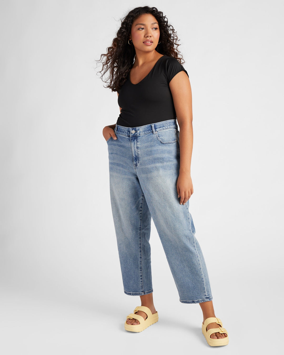 Medium Wash Blue $|& 78&SUNNY Kera Baggy Straight Jeans - SOF Full Front