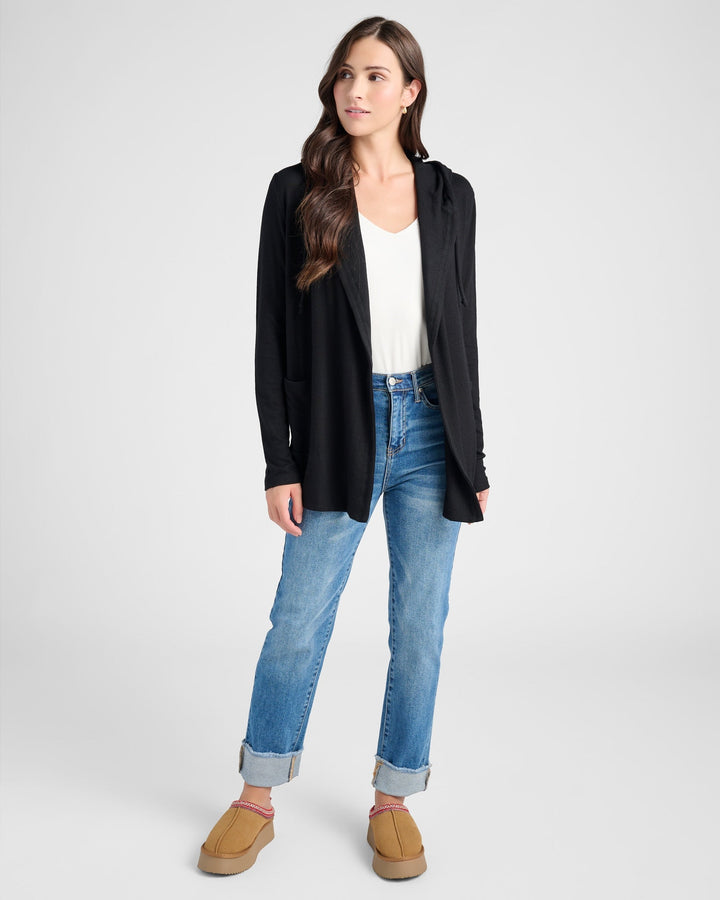 Black $|& 78&SUNNY Laguna Hooded Cardigan - SOF Full Front