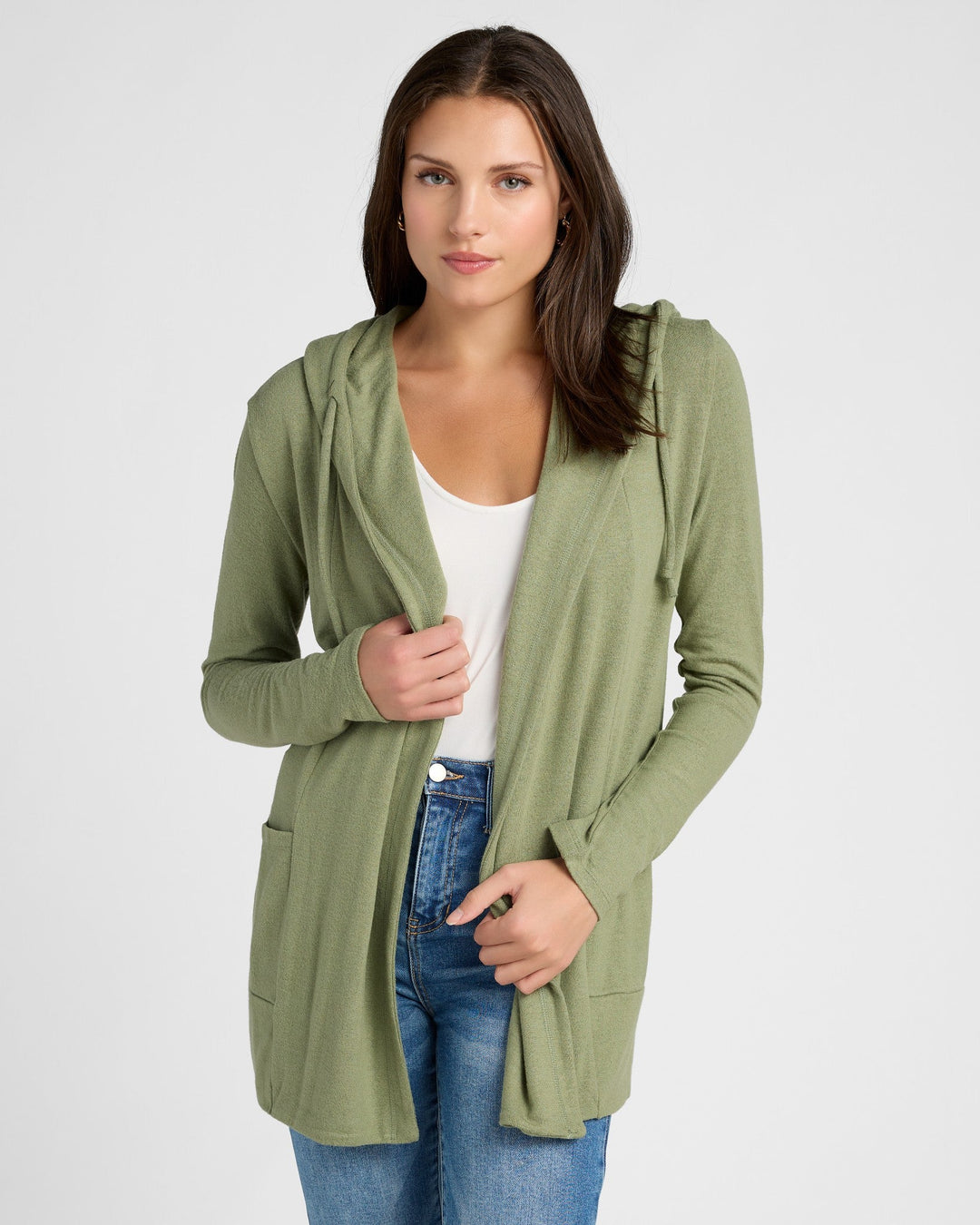 Heathered Olive $|& 78&SUNNY Laguna Hooded Cardigan - SOF Front