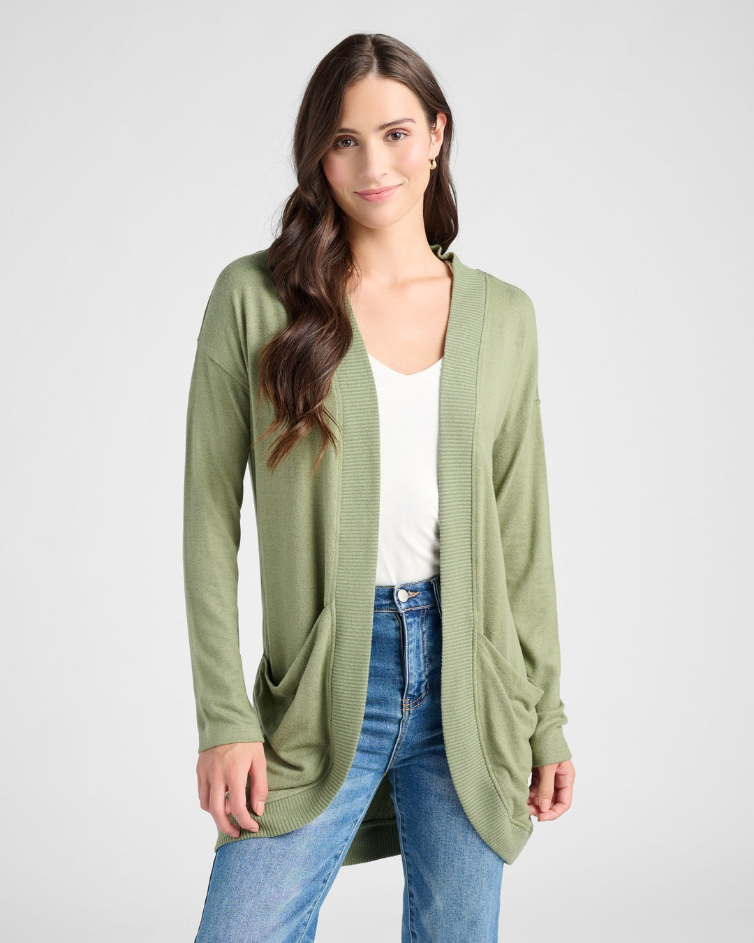 Heathered Olive $|& 78&SUNNY Cocoon Cardigan - SOF Front