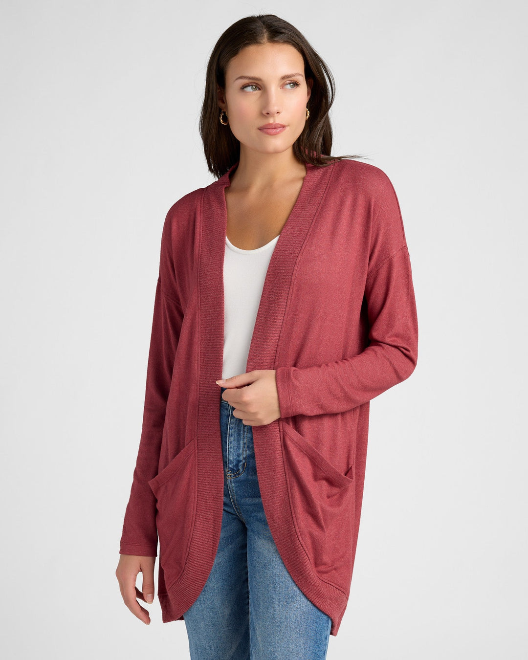 Heathered Cabernet $|& 78&SUNNY Cocoon Cardigan - SOF Front