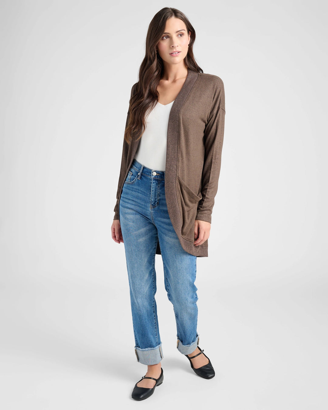 Heathered Dark Chocolate $|& 78&SUNNY Cocoon Cardigan - SOF Full Front