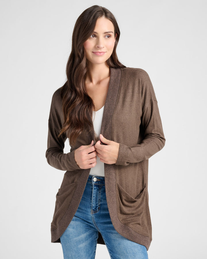 Heathered Dark Chocolate $|& 78&SUNNY Cocoon Cardigan - SOF Front