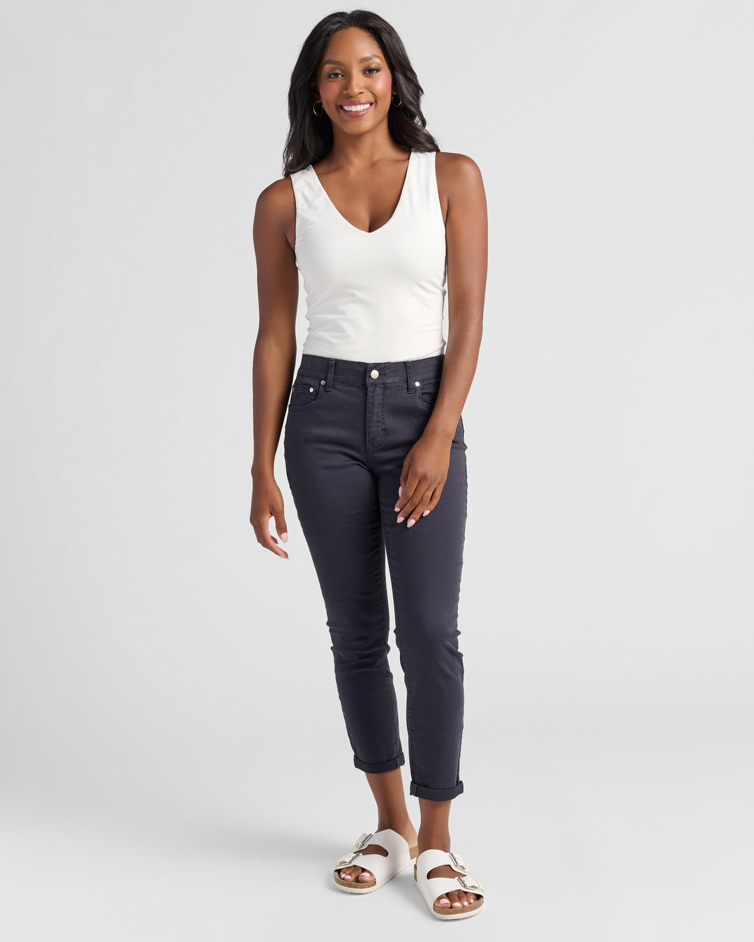 Charcoal $|& 78&SUNNY Cyndi Cuffed Ankle Skinny Jeans - SOF Full Front