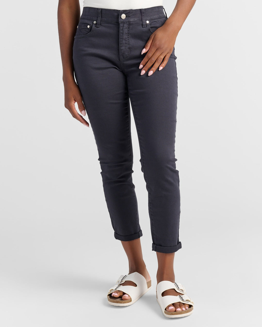 Charcoal $|& 78&SUNNY Cyndi Cuffed Ankle Skinny Jeans - SOF Front