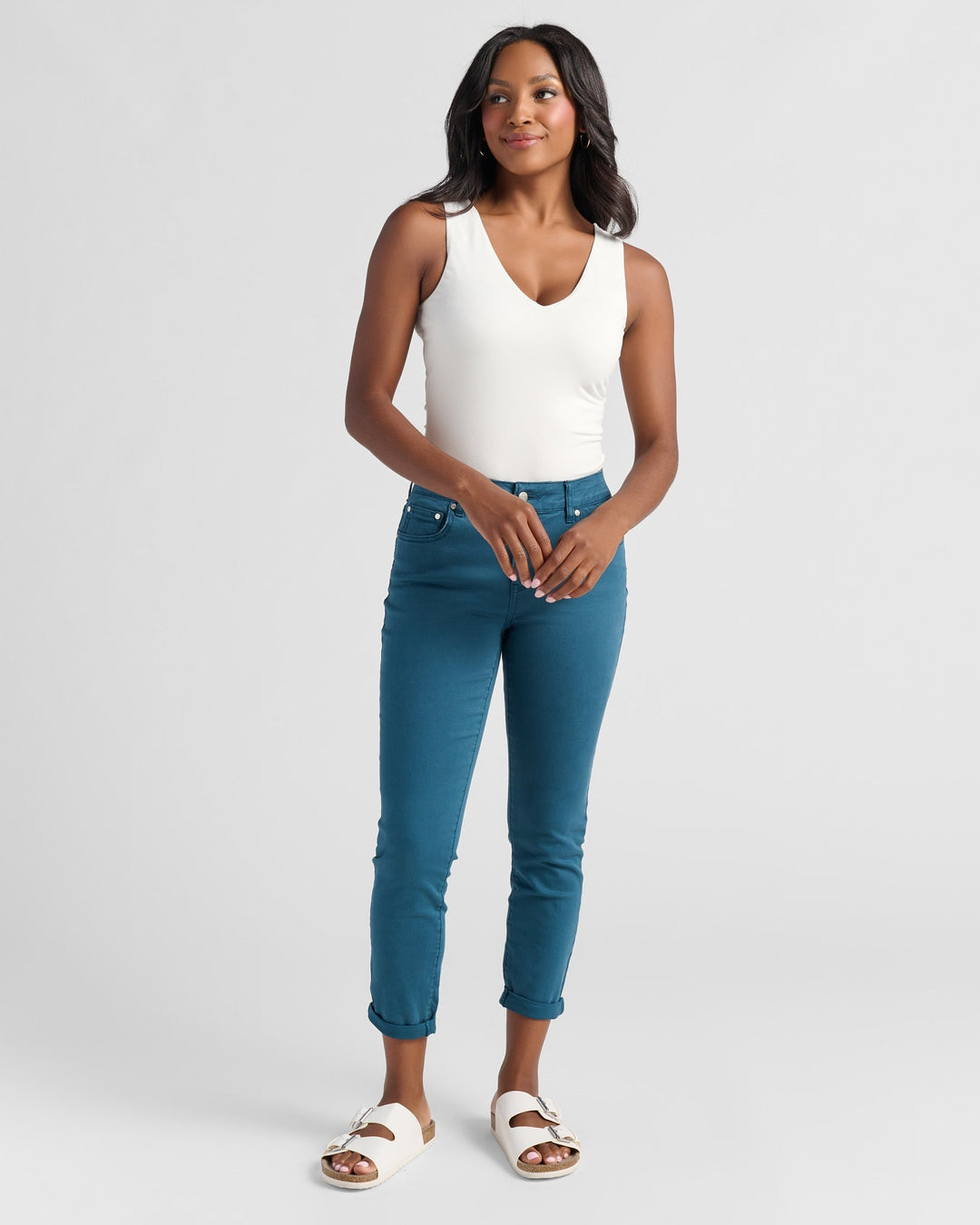 Deep Teal $|& 78&SUNNY Cyndi Cuffed Ankle Skinny Jeans - SOF Full Front