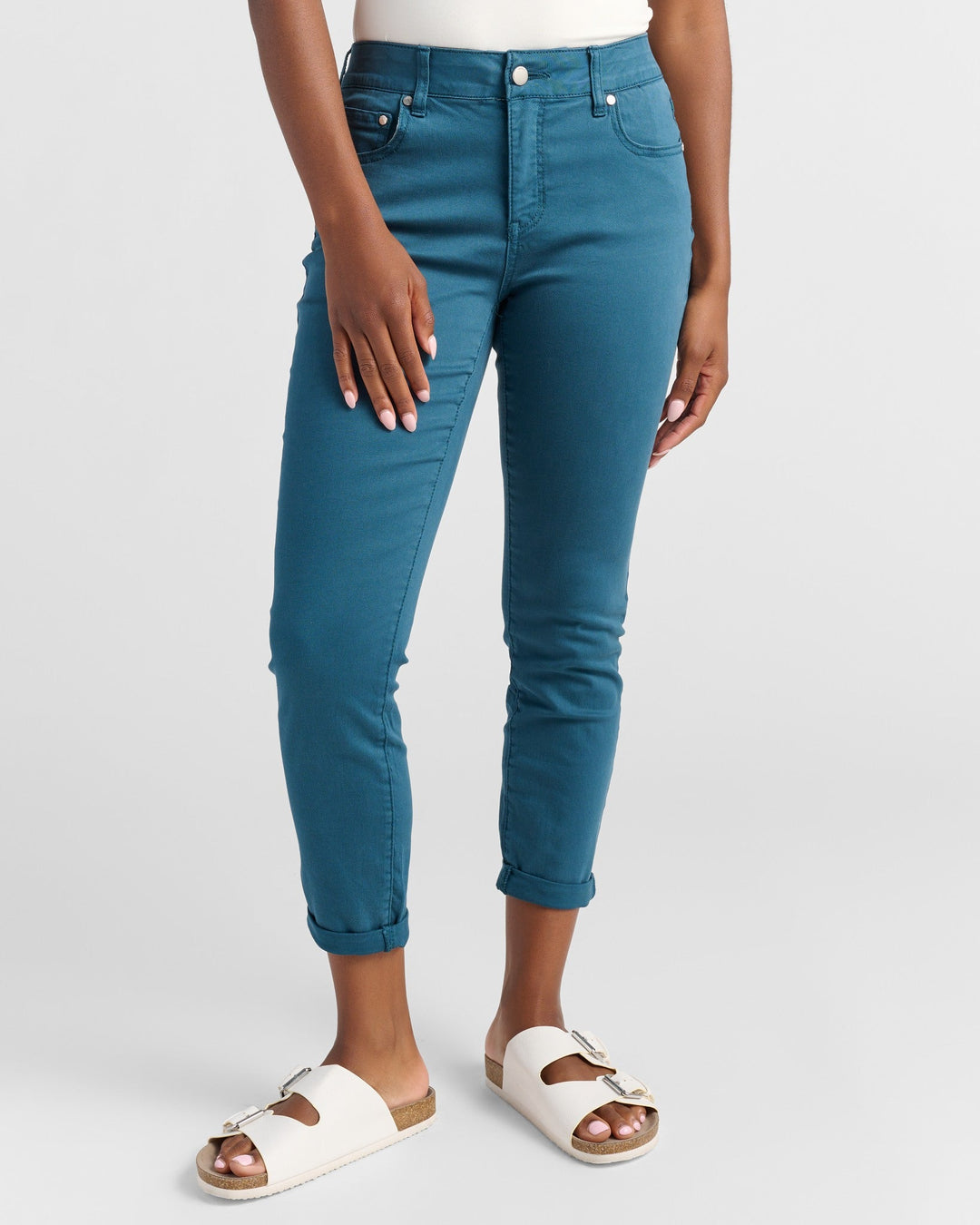 Deep Teal $|& 78&SUNNY Cyndi Cuffed Ankle Skinny Jeans - SOF Front