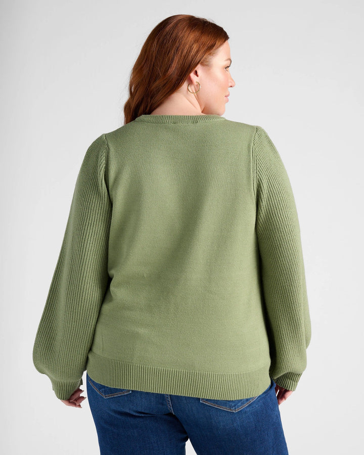 Frosty Spruce $|& 78&SUNNY Pacific Puff Shoulder Crew Neck Sweater - SOF Back