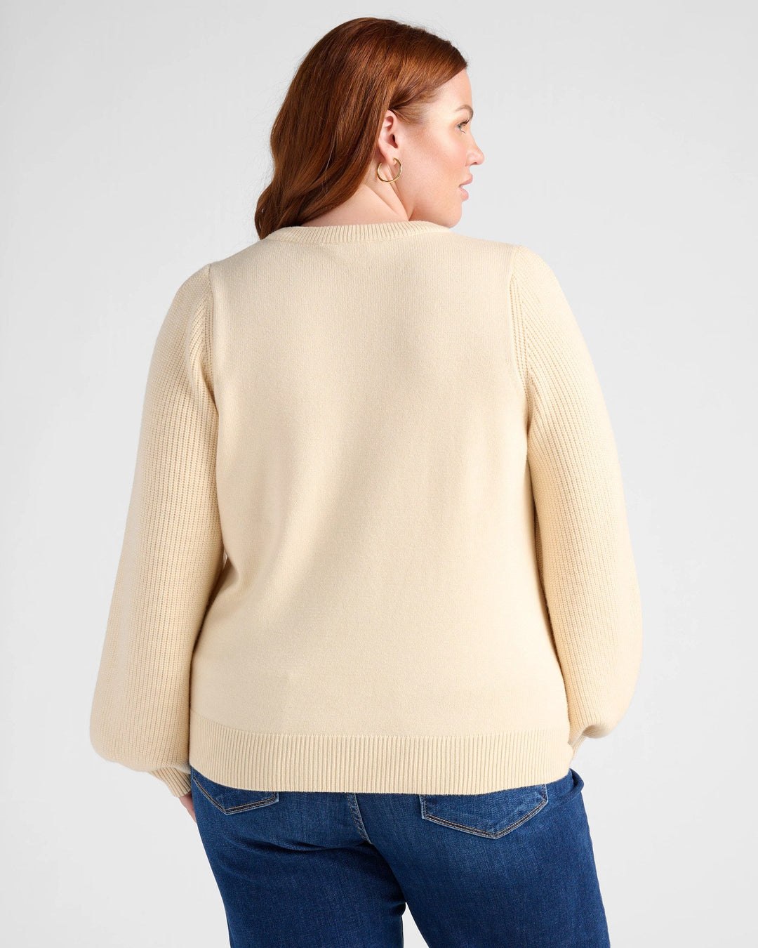 Cream $|& 78&SUNNY Pacific Puff Shoulder Crew Neck Sweater - SOF Back