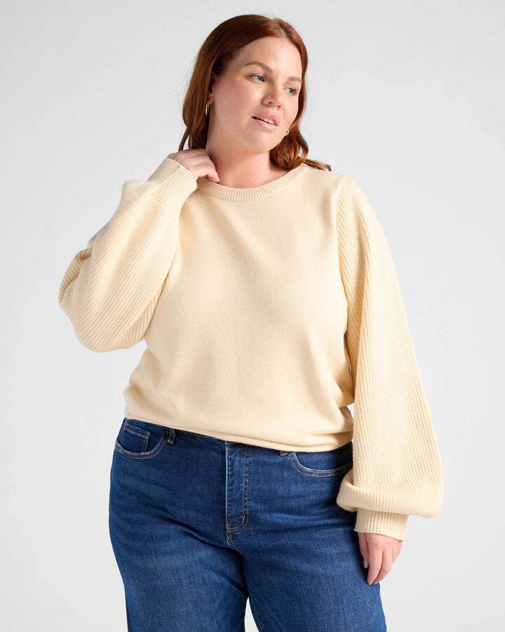 Cream $|& 78&SUNNY Pacific Puff Shoulder Crew Neck Sweater - SOF Front