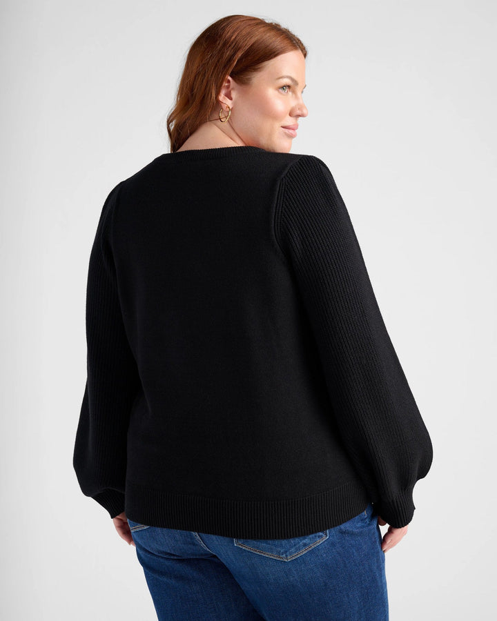 Black $|& 78&SUNNY Pacific Puff Shoulder Crew Neck Sweater - SOF Back