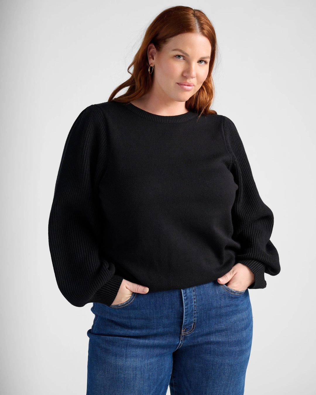 Black $|& 78&SUNNY Pacific Puff Shoulder Crew Neck Sweater - SOF Front