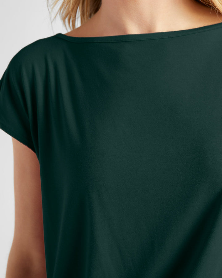 Hunter Green $|& 78&SUNNY Brentwood Boat Neck Top - SOF Detail