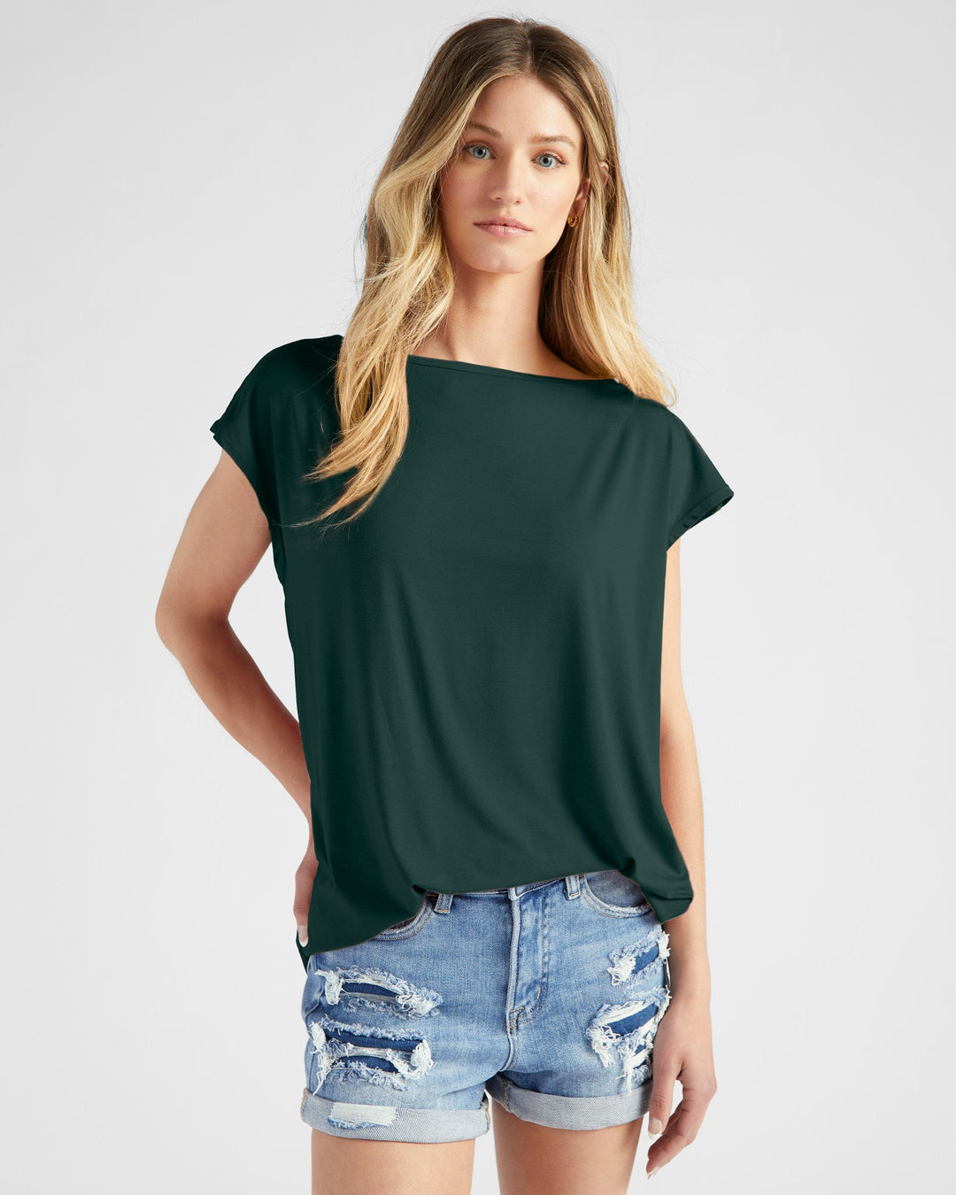 Hunter Green $|& 78&SUNNY Brentwood Boat Neck Top - SOF Front