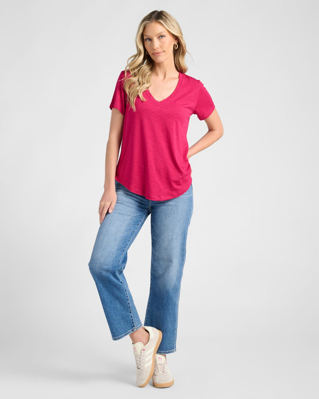 Sangria $|& 78&SUNNY Essential Slub V-Neck Tee - SOF Full Front