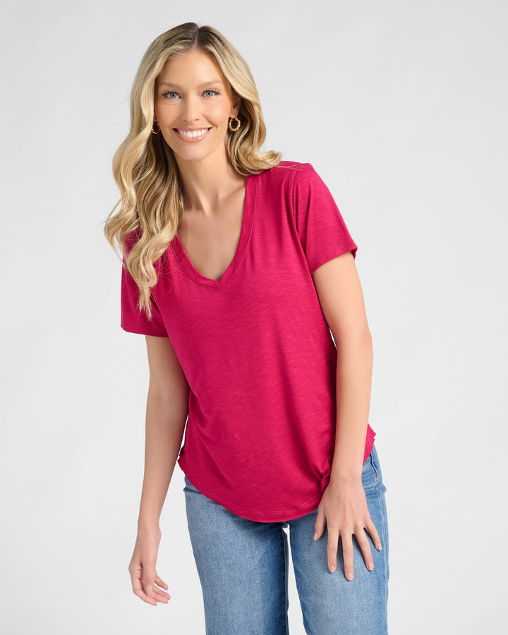 Sangria $|& 78&SUNNY Essential Slub V-Neck Tee - SOF Front