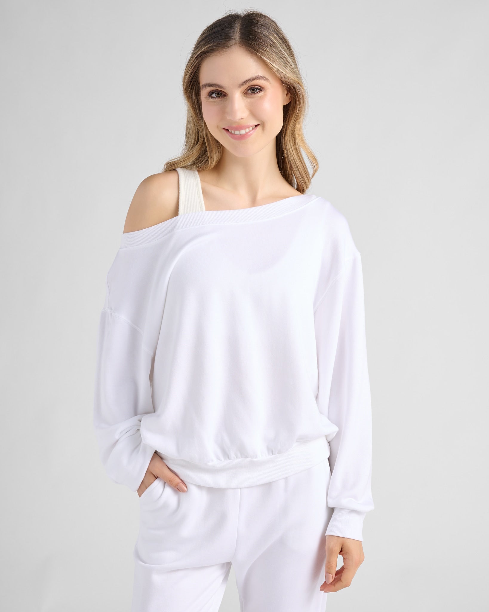 White $|& SEAS Over the Clouds One Shoulder Top - SOF Front